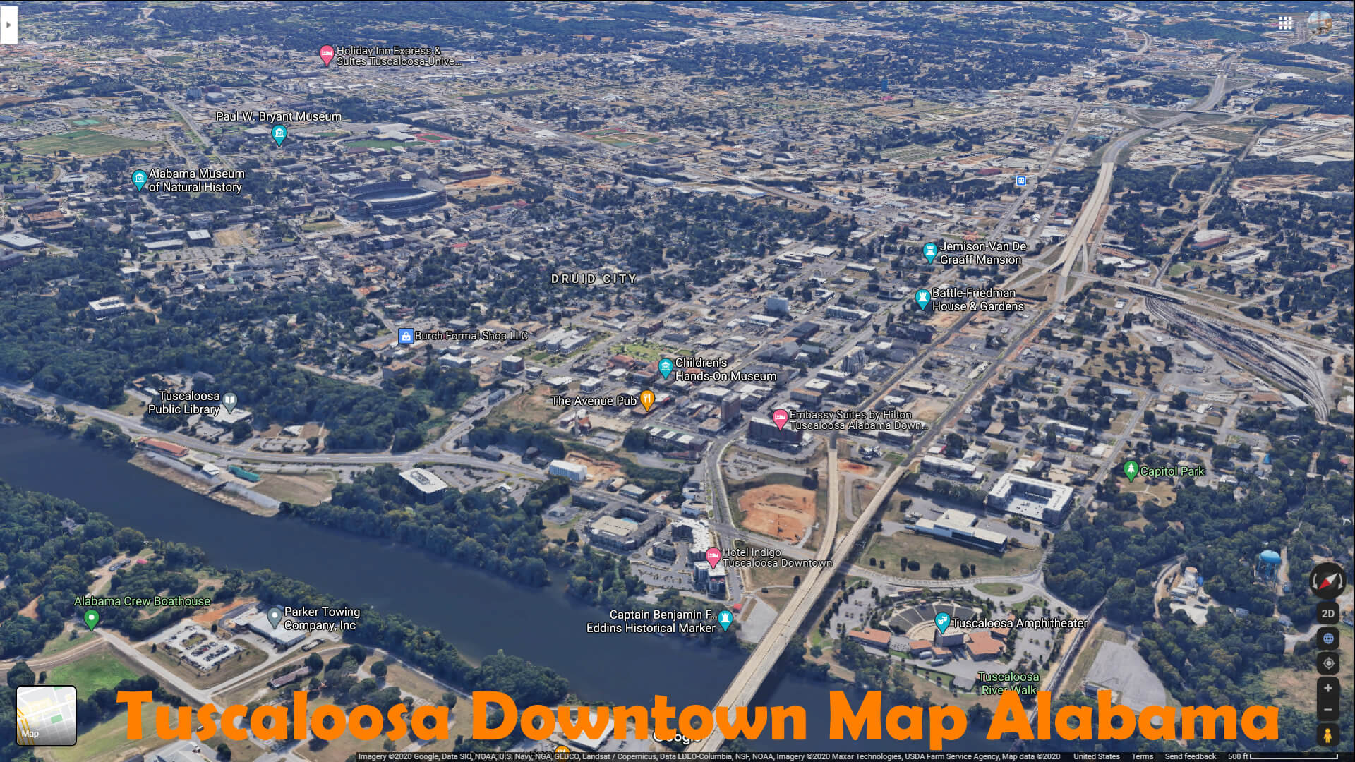 Tuscaloosa Downtown Map Alabama